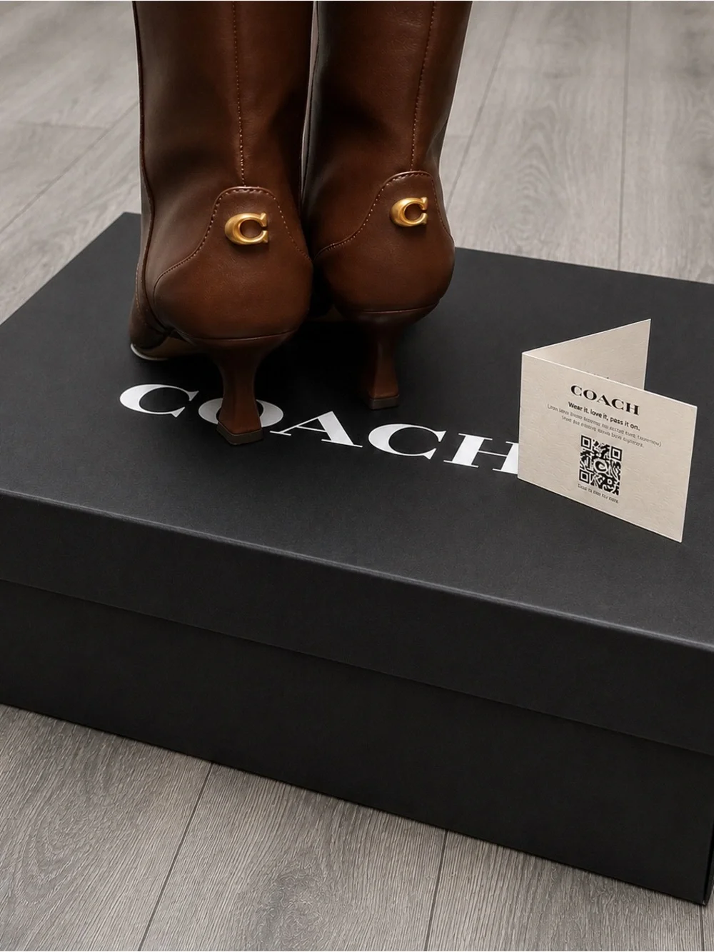 NIB COACH Sculpt C Knee-High Leather Boots Maple Brown Size 6.5